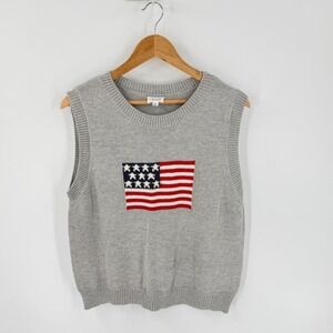 Le Lis Sweater Vest Grey Large American Flag Knit Sleeveless Patriotic Preppy